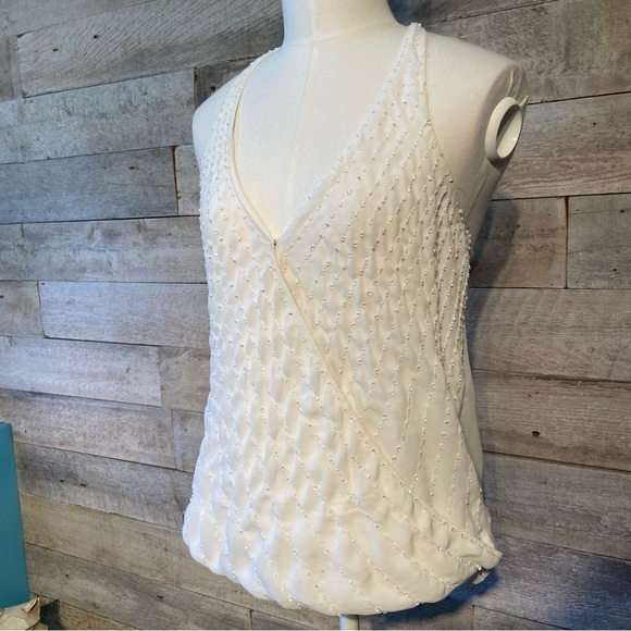 BNWT Guess jeans  women’s white beaded sequinned wrap tank top in size small - Picture 1 of 13